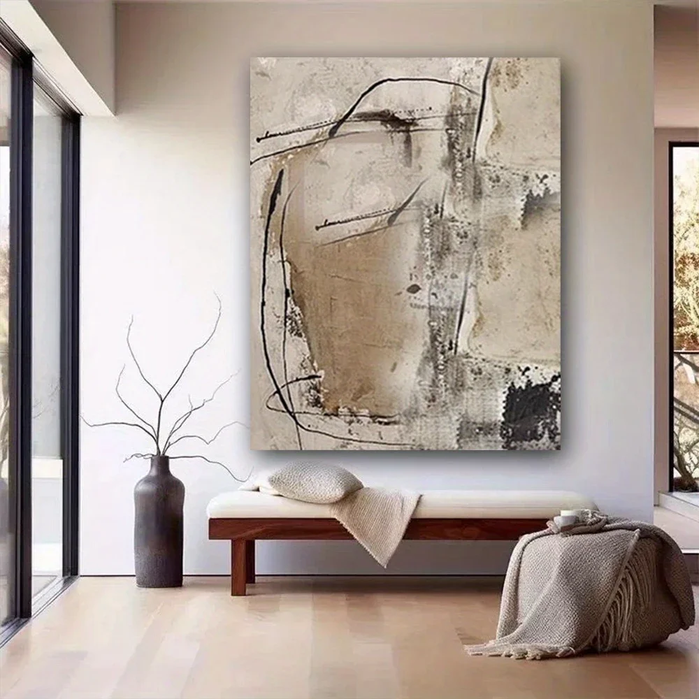 Grey  Abstract Hand Painted Painting Neutral Textured Wall Art Wabi Sabi Large   Texture Painting Boho Wall Decor