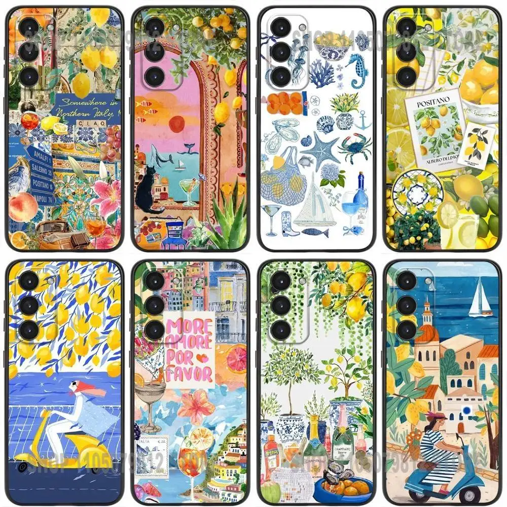 

Phone Case For Samsung Galaxy A20,21s,22,31,32,52,53,72,73,80,91 Seaside Scenery Wine Lemon Soft Silicone Black Cover