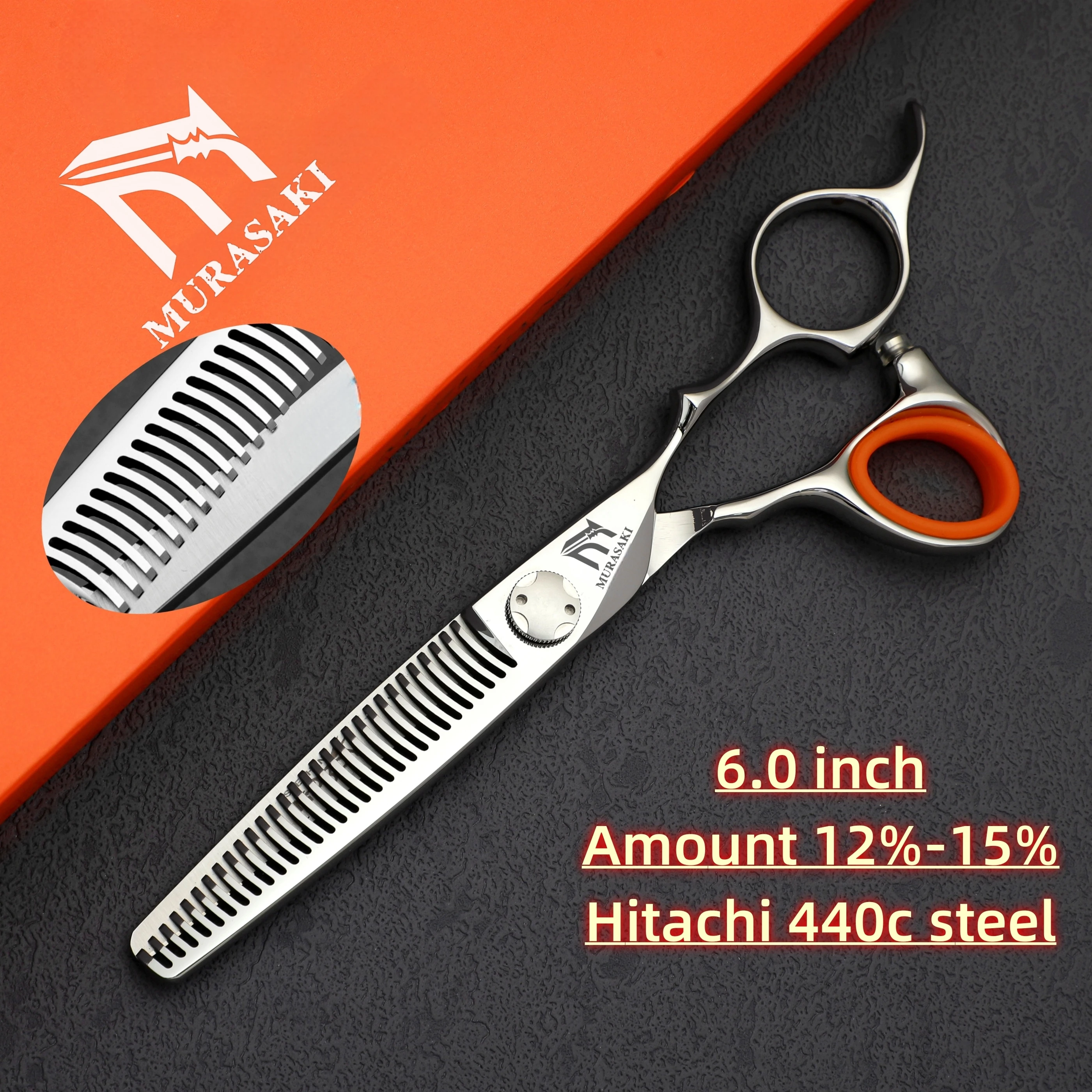 MURASAKI 6-Zoll-Professionsschere mit umgekehrten Zähnen zum Ausdünnen, Hitachi 440C-Stahl-Friseurschere, hochwertige Haarschneidemaschine – Detail 18