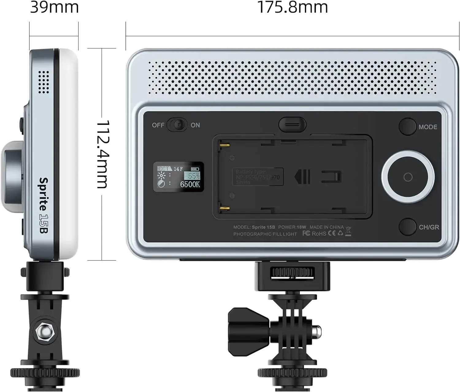 VILTROX Sprite 15B 18W 2800K-6800K CRI 95+ On Camera LED Panel Video Light 1800LUM Smartphone Control LED Dimmable Key Light