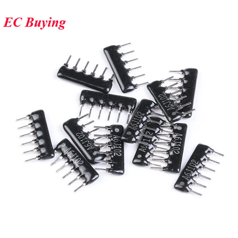 20pcs DIP exclusion 6Pin Resistor Network Array A06 A103J A06-103JP 10K A06-472JP 4.7K 4K7 A06-102JP 1K ohm 1/8W Resistance