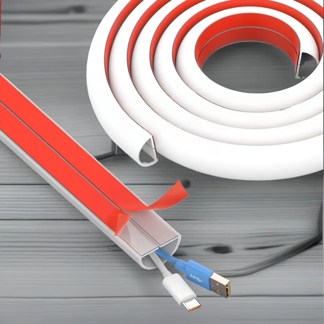 1PC 1/2/3meters Anti-extrusion Floor Cord Cover Arc Self-Adhesive Extension Wiring Duct Protector Durable Power Cable Protector