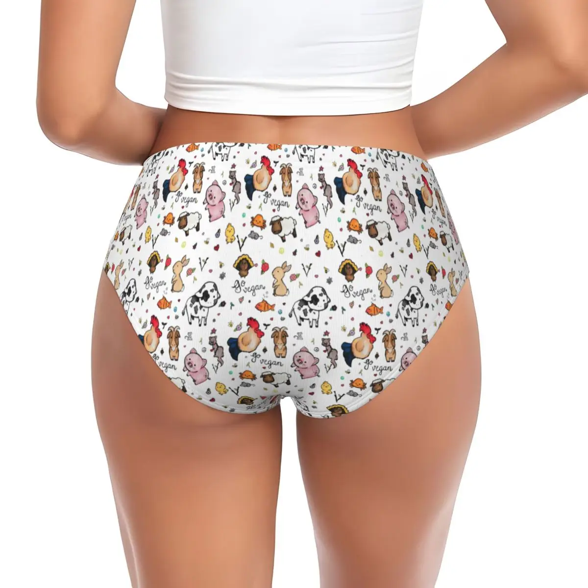 Custom Vegan Pattern Pig Rabbit Brief Panties Women's Stretch Underwear Valentine's Day Gift Underpants