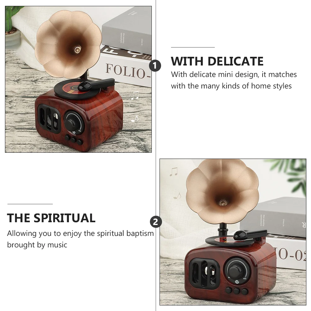 

Retro Phonograph Music Box nament Clear Sound Quality Mini Desktop Decor Plastic Toy Gift Design for Home Office