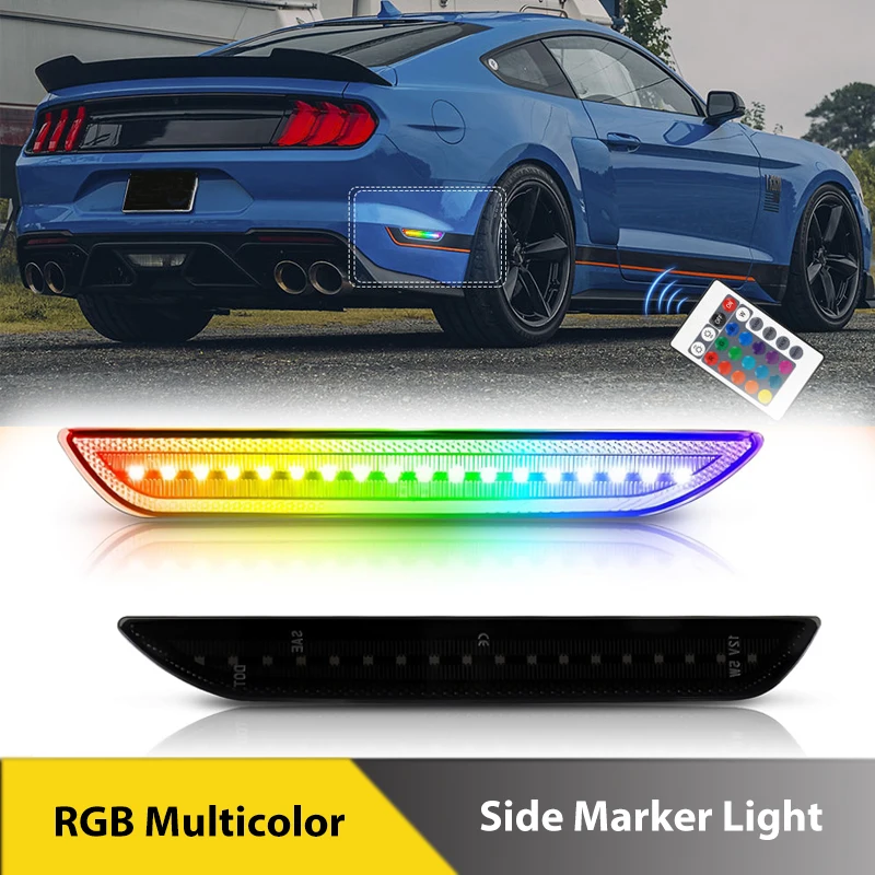 

2Pcs For Ford Mustang 2015-2023 LED RGB Rear Fender Bumper Side Marker Lights Stoplight Brake Reflectors Lamps Car Accessories