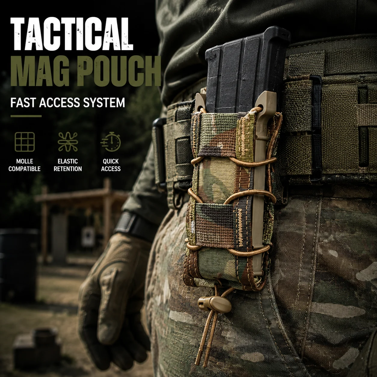 Elastic Nylon Tactical Magazine Pouch MOLLE Single Mag Holder Utility Carrier Outdoor Gear Accessory