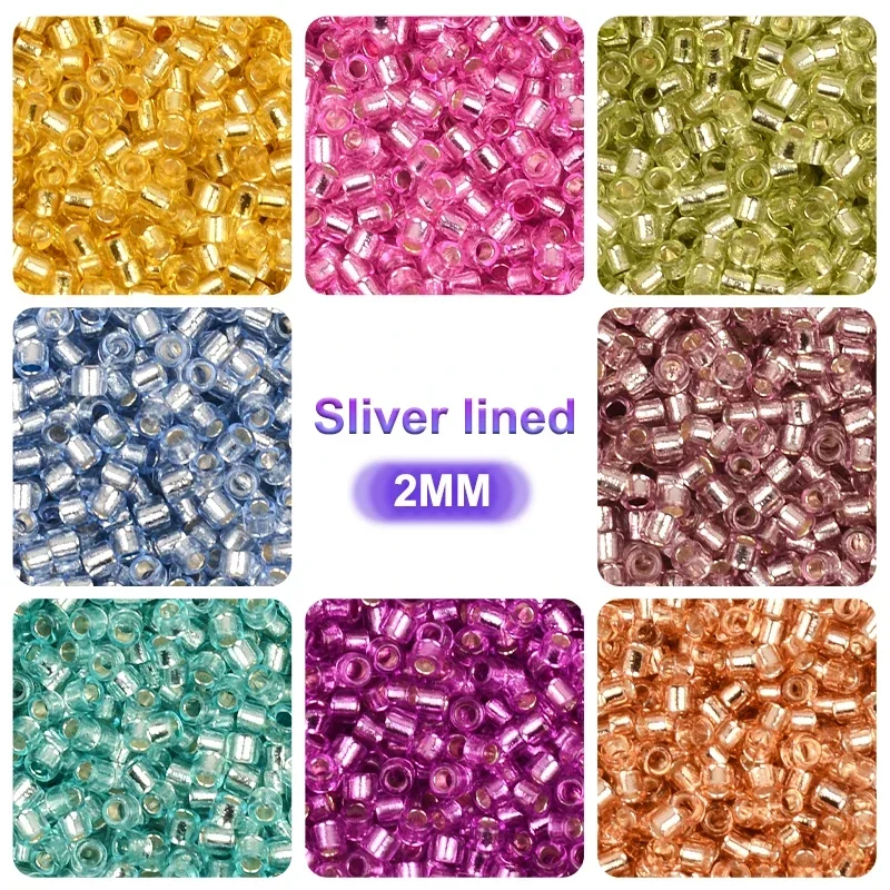 2mm 11/0 tubo allentato uniforme colore argento all\'interno perline perline di vetro ceco bracciali collana anello che fa perline per fai da te