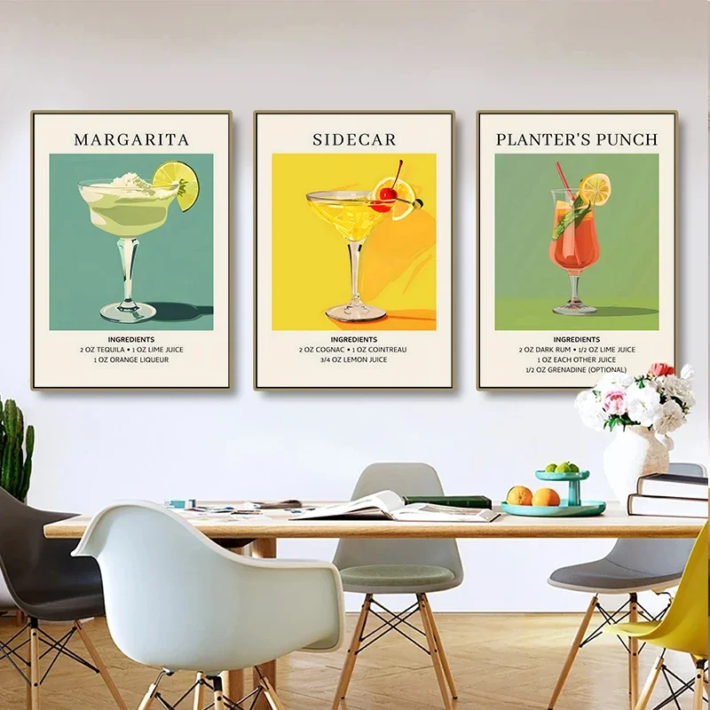 Retro Bar Cocktail Drinks Alcohol Recipe Martini Mojito Minimalist Poster Prints Canvas Painting Wall Picture Home Decor Cuadros