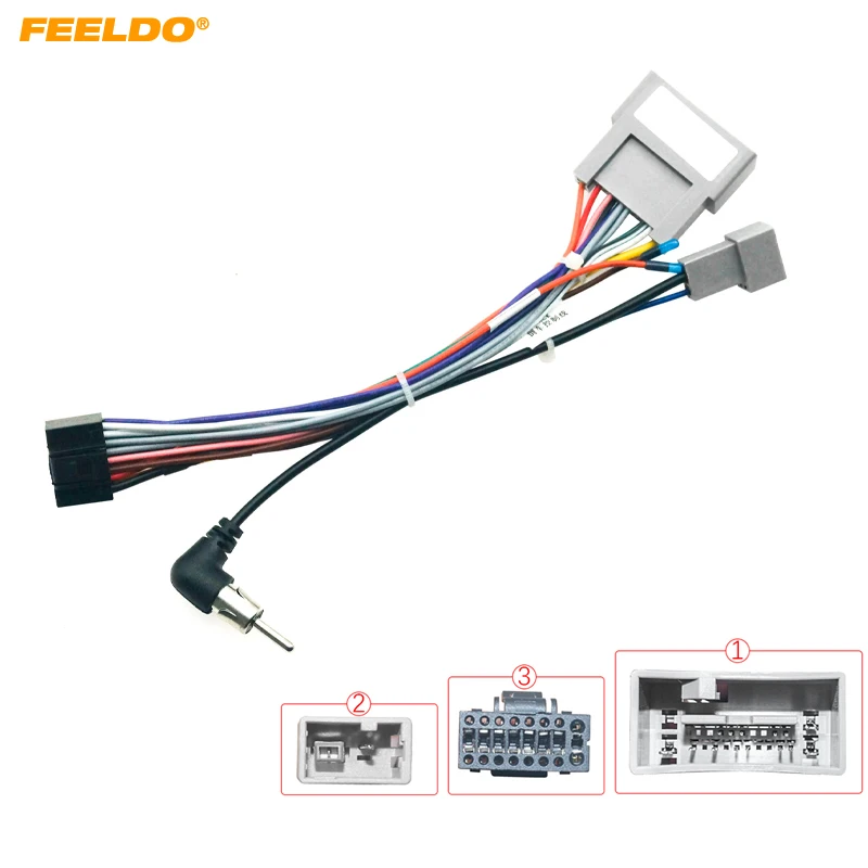 FEELDO  Car Stereo Media Player Navi Wire Harness with SWC For Honda Fit City Greiz (14-17) Audio Power Cable Adapter #HQ7409