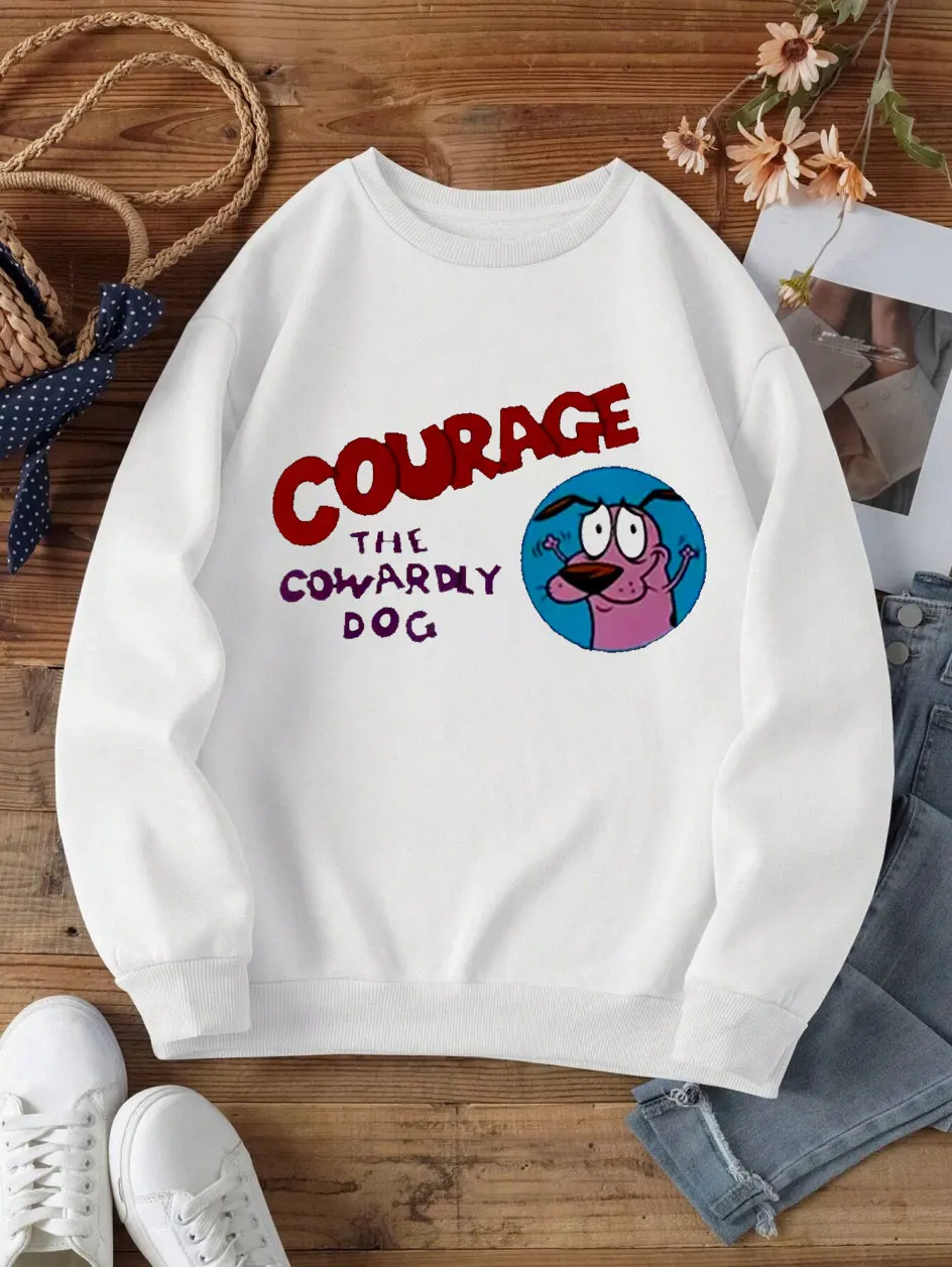 New Classic Courage The Cowardly Dog Logo Graphic Hoodies Lady Fashion Print Autumn Cute 90s Women Long Sleeve Women\'s Wear