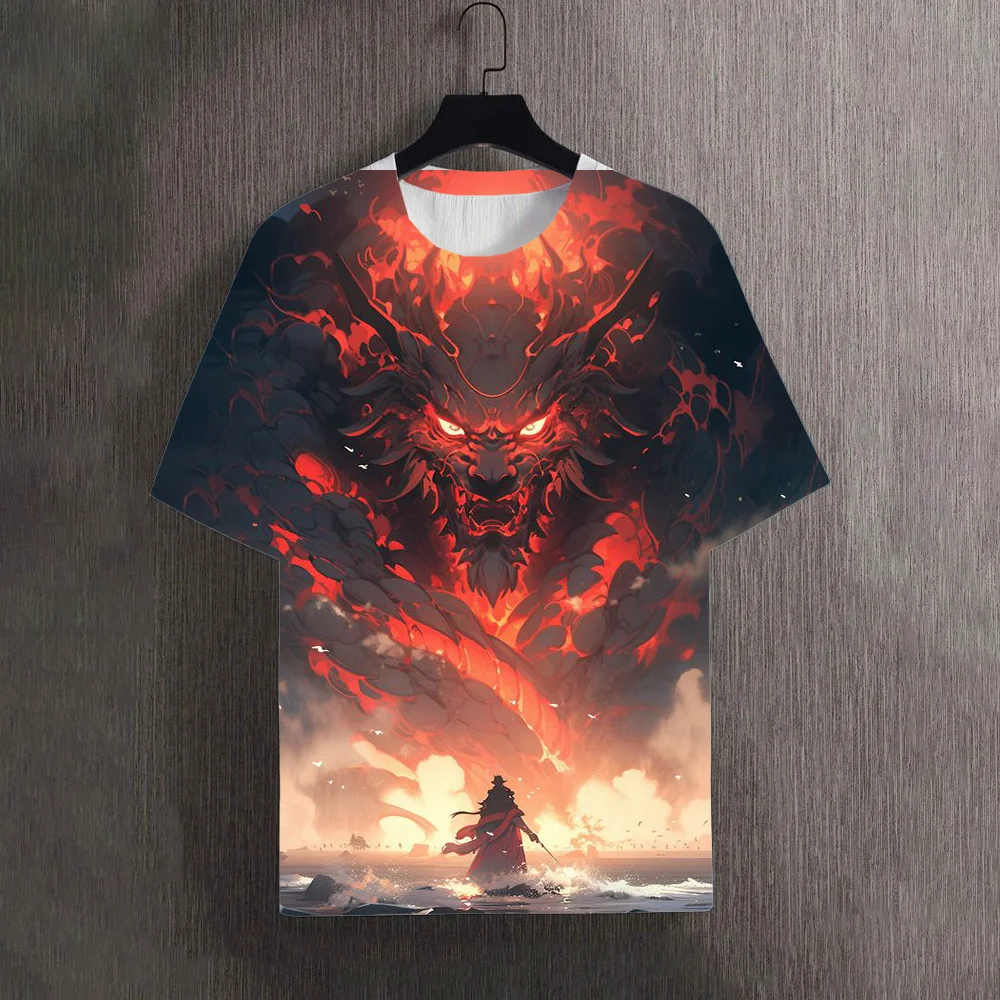 Leisure Dragons Pattern Printed Men\'s T Shirt Round Neck Loose Tops Breathable Comfortable Summer Oversized y2k Clothes For Men