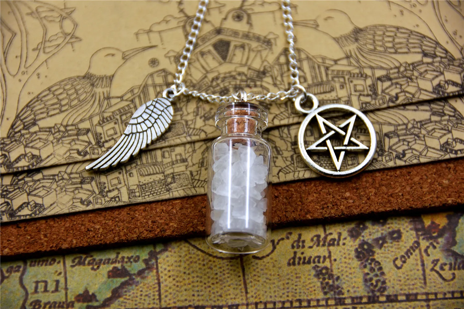 TV Series Angel Wings With Real Salt Bottle Personalized DIY Charm Necklace Unique Handmade Jewelry Gift Custom Trendy Design