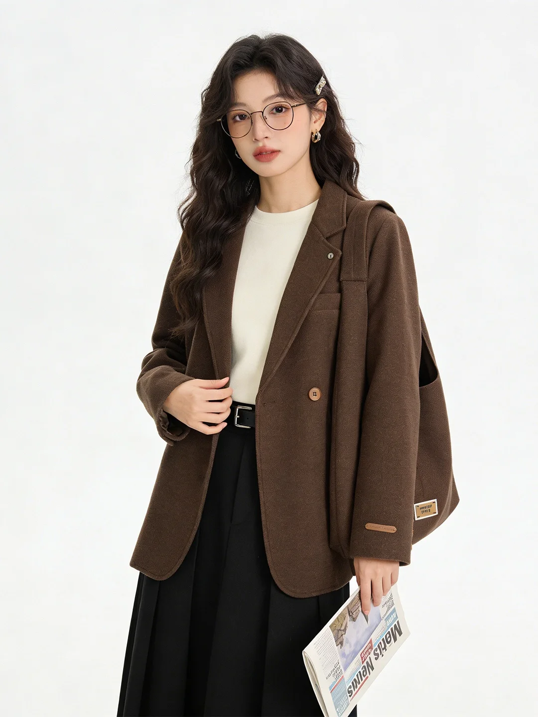 

Korean Sle Double Breasted Casual Versatile Woolen Suit Jaet Early Spring Slimming Top Open Front No ket Women's Coat
