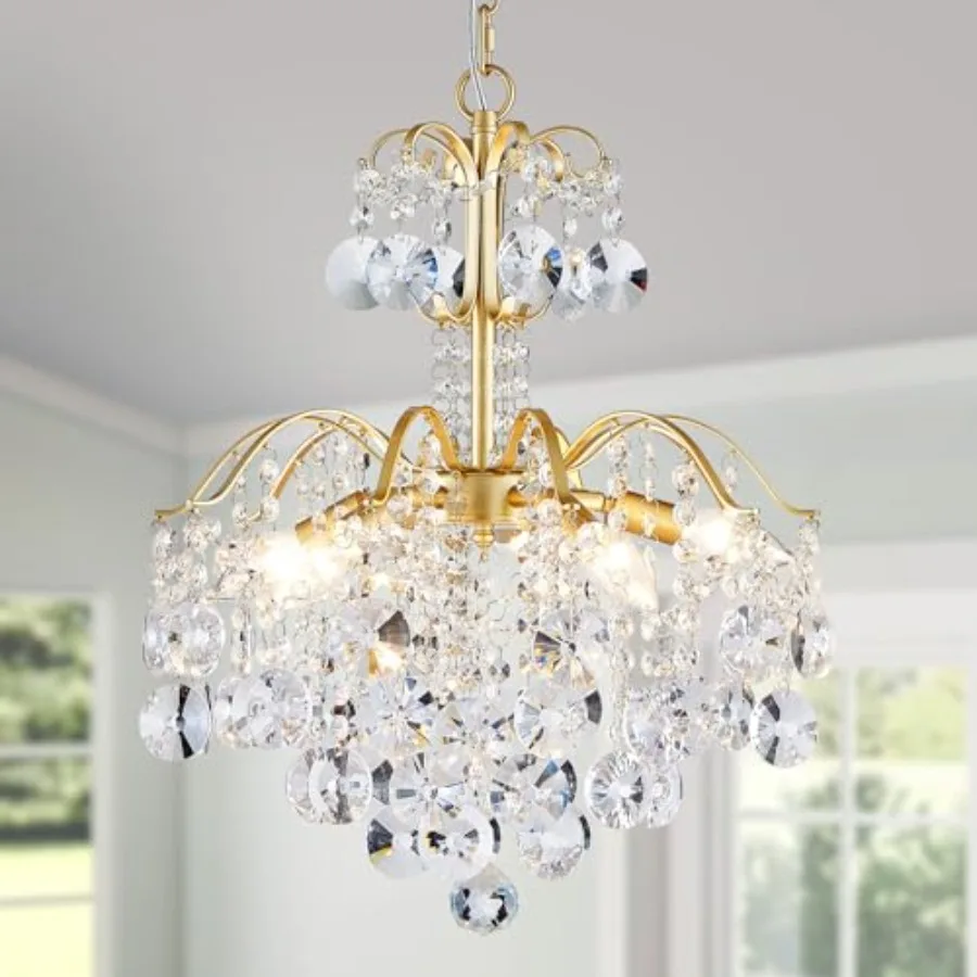 

Bedroom hallway bar kitchen bathroom pendant ceiling light: crystal, gold, modern 5-light chandelier with E12 base, H 20.3 W 17