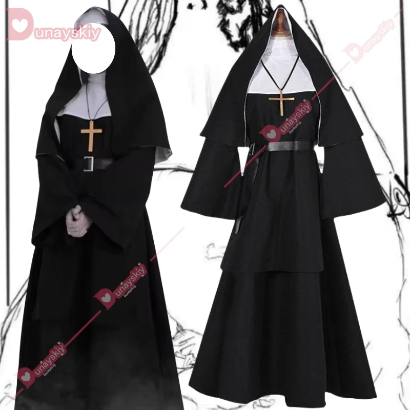 The Nun Cosplay Costume Horror Films Cosplay Cross Halloween Costume The Conjuring Black Women Halloween Costume