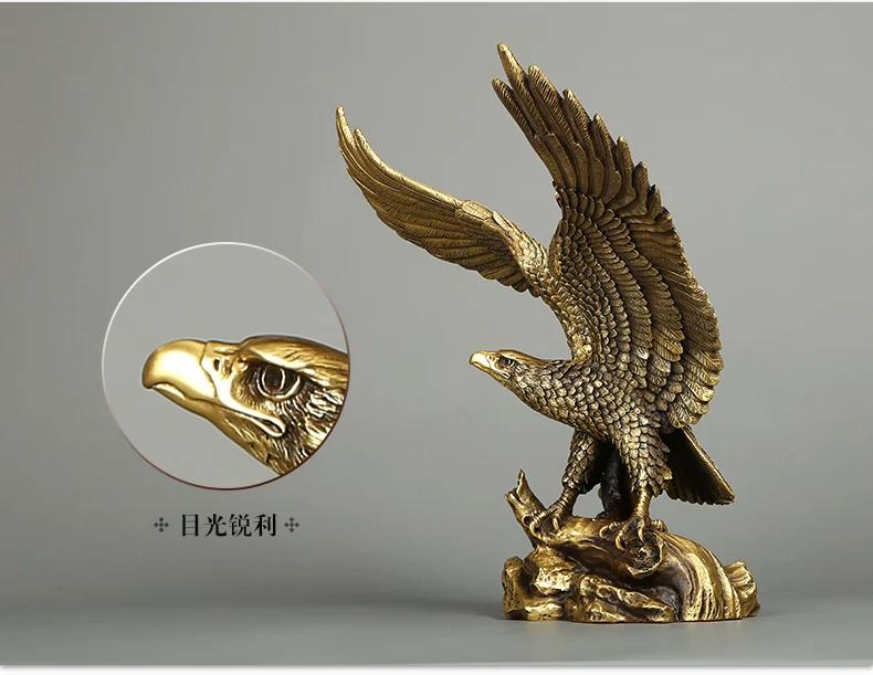 large # TOP ART office home shop Magic company Desk decorative Golden brass Eagle bird work statue Mascot