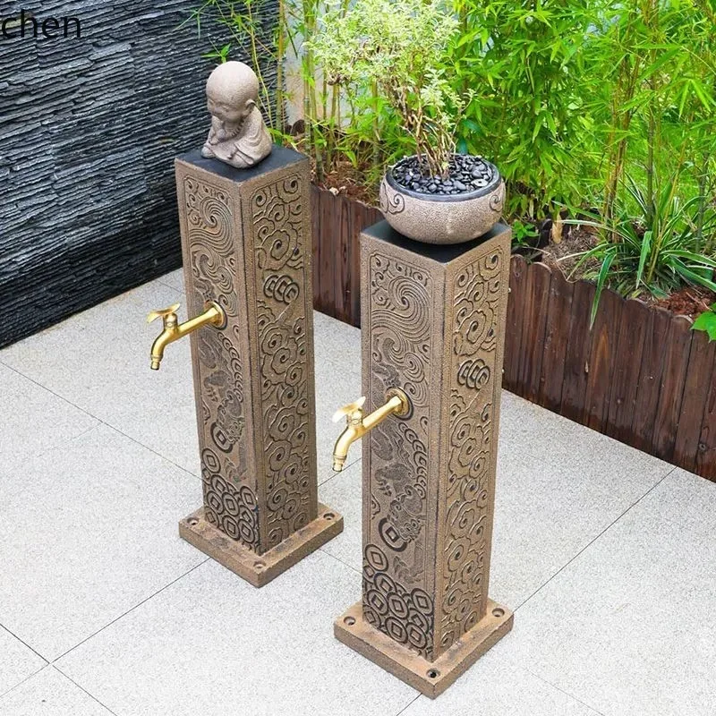 ZML Outdoor Courtyard Anti-Freeze Crack Standing Column Faucet  Chinese Style Garden Outdoor Stone Column Watering Hand Washing