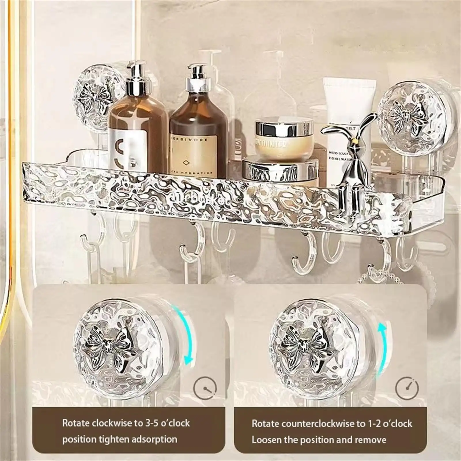 Shower Suction Cup Shelf Basket Light Glacier Pattern One Second Installation bathroom Organizer Storage Rotating to Suck Remove