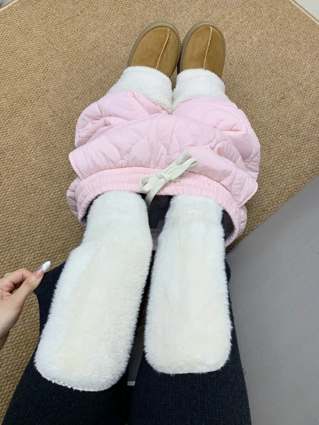Harbin Thickened Fleece Lined Men's Wool Pants Winter Warm Cotton Trousers for Middle Aged And Elderly People Home Heating Pants