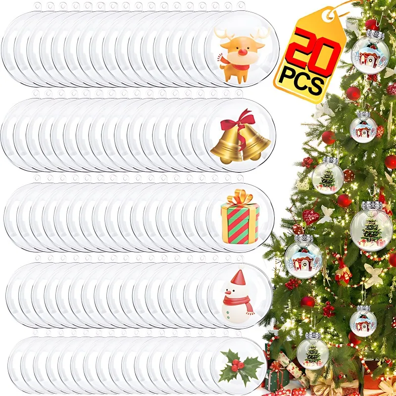 Bola De Natal De Plástico Preenchimento, Bauble Transparente, Xmas Tree Hanging Ornament, Decoração para Casa, Caixa de Presente De Festa De Casamento, 1Pc, 20 Pcs