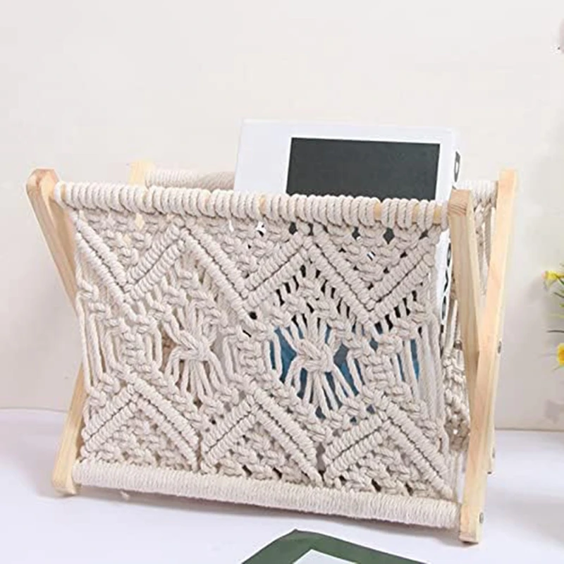 Boho Magazine Rack, Rope Woven Newspaper Rack, Magazine Baskets With Rope Fabric Design, Magazine Holder Storage Easy Install