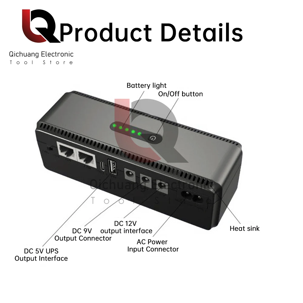UPS Battery Backup 8800mah 10400mAh 5V 9V 12V 2A 15V 24V Uninterruptible Power Supply Router Upgrade Type-c Interface 50-60Hz
