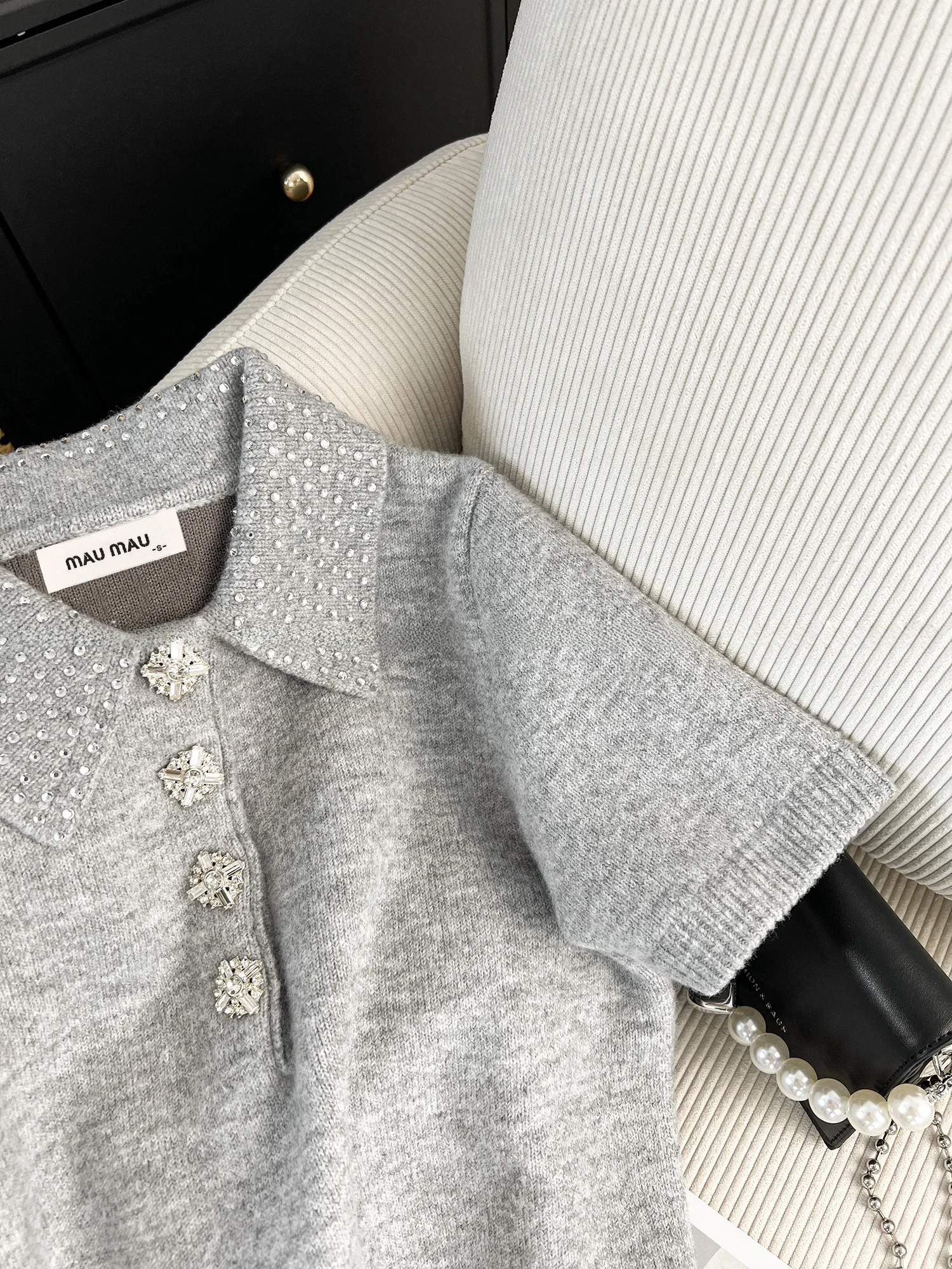 Cseta de Punto  Corta con Adornos de Diamantes, Estilo Coreano, Informal, Veraniega, Nueva, E y Versátil, para ...