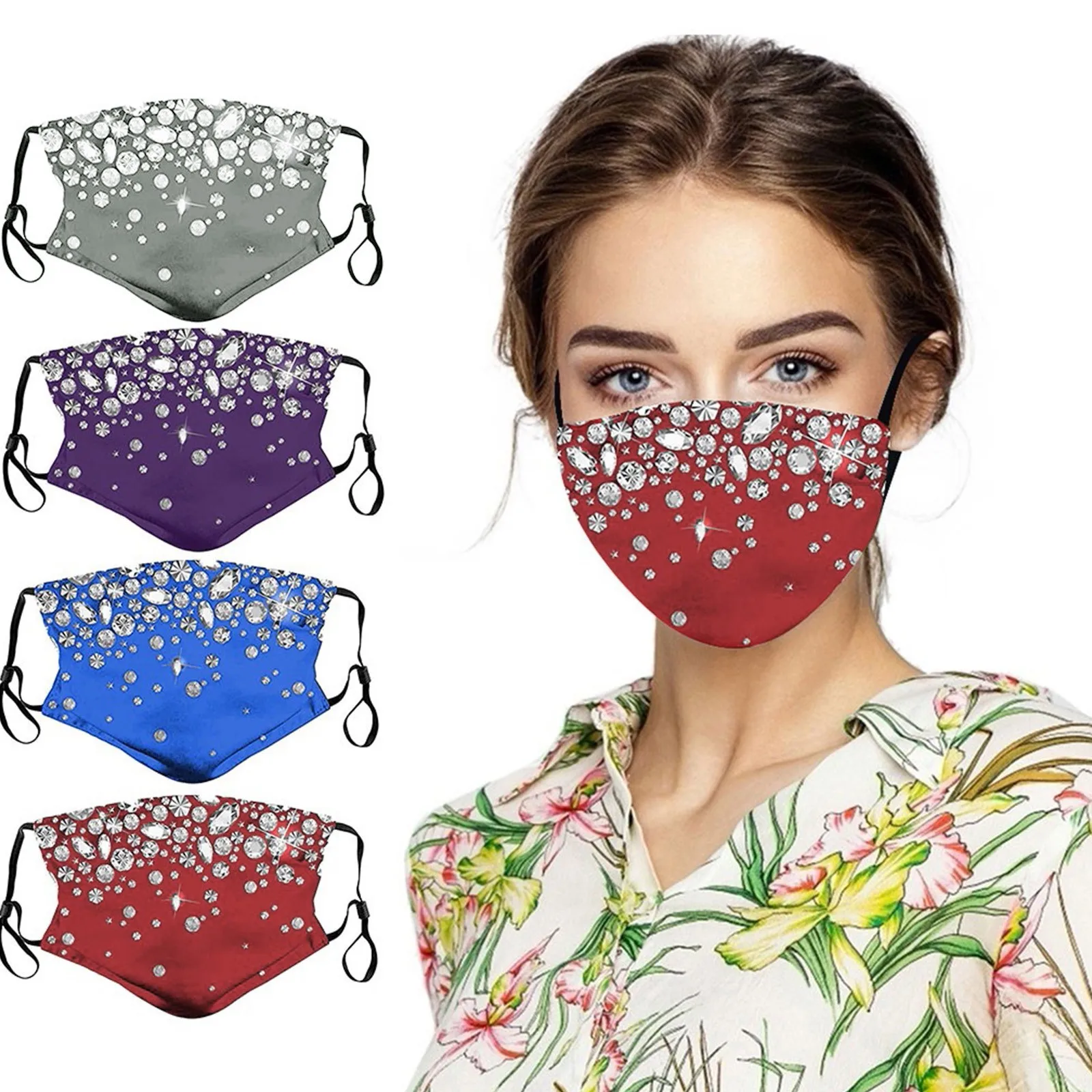 Comfortable Cotton Protective Reusable Washable Mask Luxury Women'S Rhinestone Breathable Mask Outdoors Dust Fitted Mask