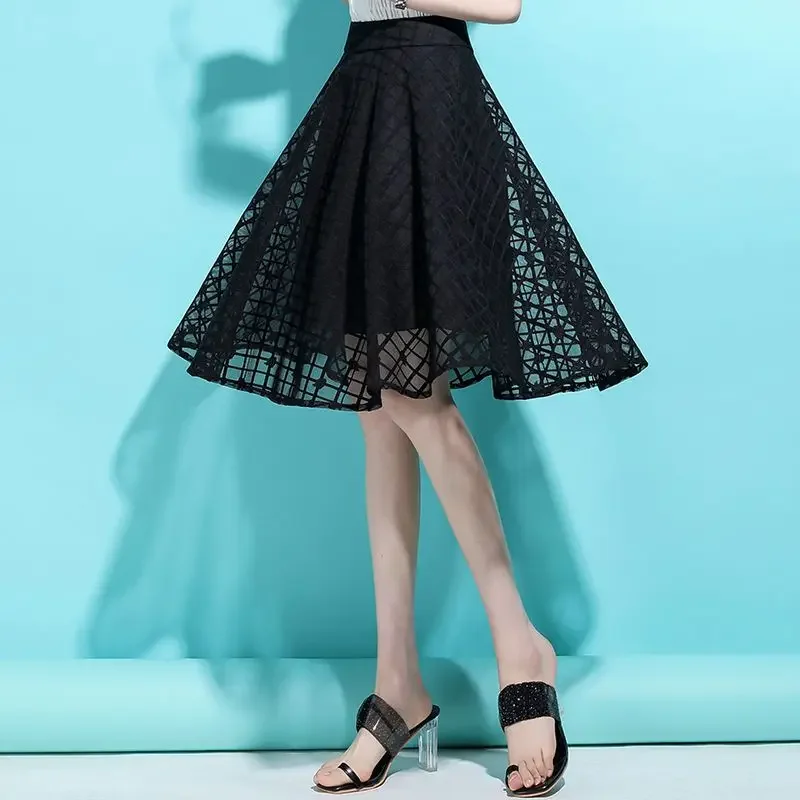 Midi Tulle Female Skirts High Waist Floral Women's Skirt Mesh Aesthetic Streetwear Y2k Vintage Luxury Elegant 2025 Trend V Cheap