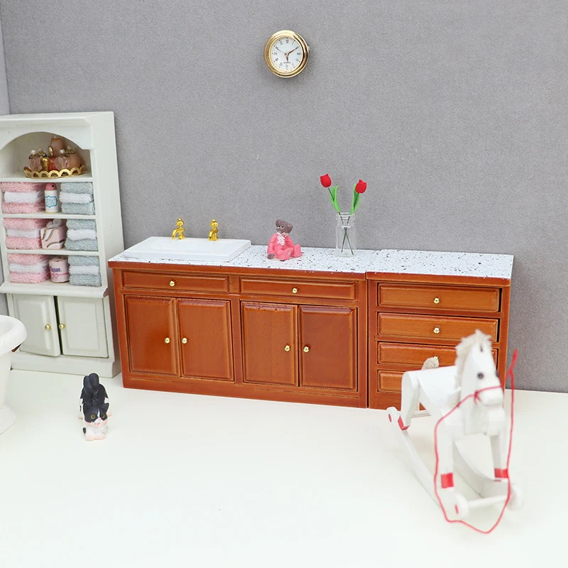 1:12 Dollhouse Miniature Cupboard Sink Chest Of Drawer Bookshelf Wardrobe Model Storage Cabinet Furniture Doll House Accessories