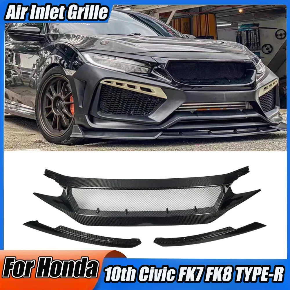 Front Bumper Air Inlet Grille For Civic 10th FK7 FK8 TYPE-R Racing FC JS N1 Style Carbon Grille Lamp eyebrow Trim Accessories