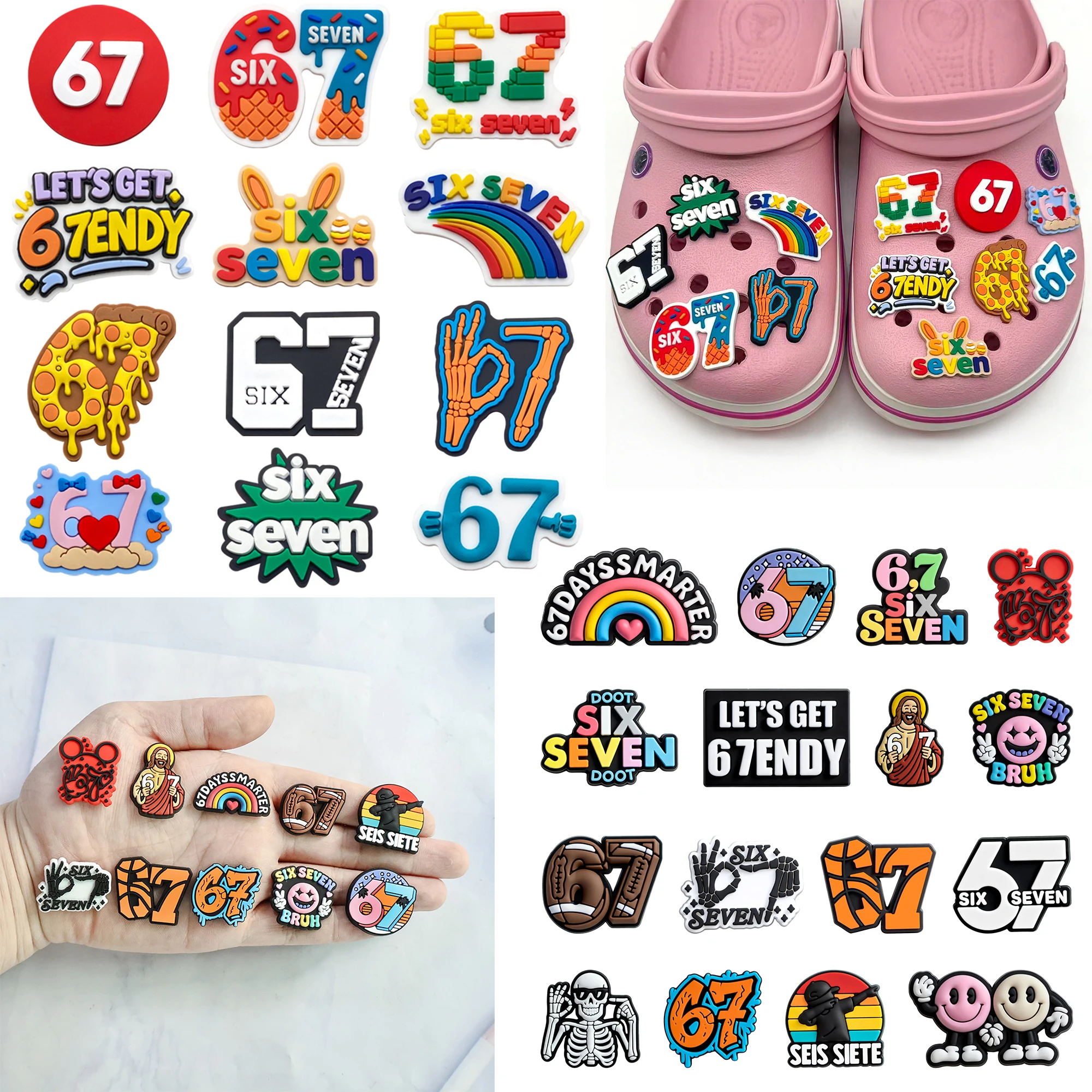 Neuer Internet-Trend: Six Seven Schuh-Charms, PVC-Schuhdekoration, Armband, Sandalen-Schuhzubehör, Schnalle für Kindergeschenke