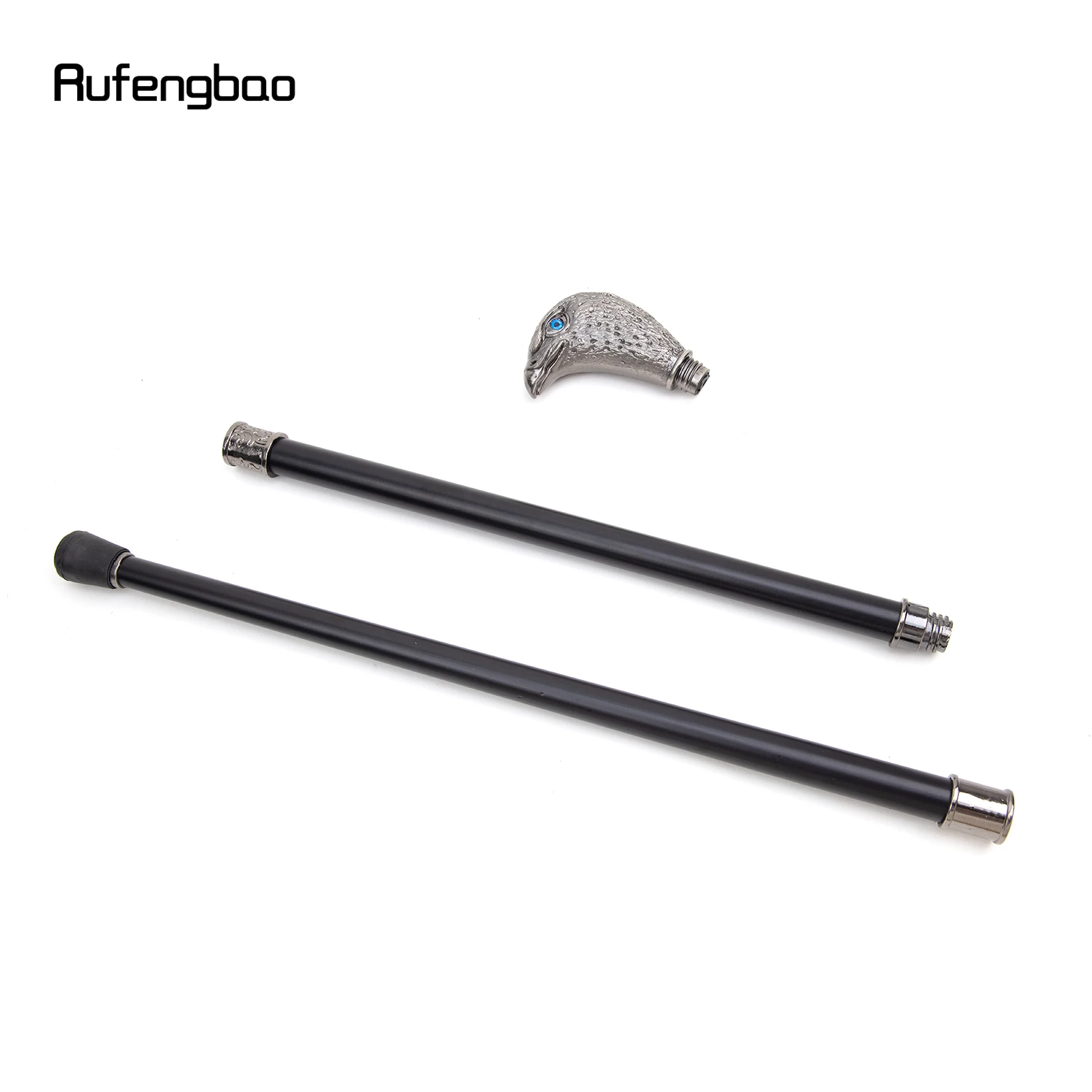 Sliver Eagle Head with Blue Eyes Walking Cane Fashion Decorative Walking Stick Gentleman Elegant Cosplay Cane Knob Crosier 93cm