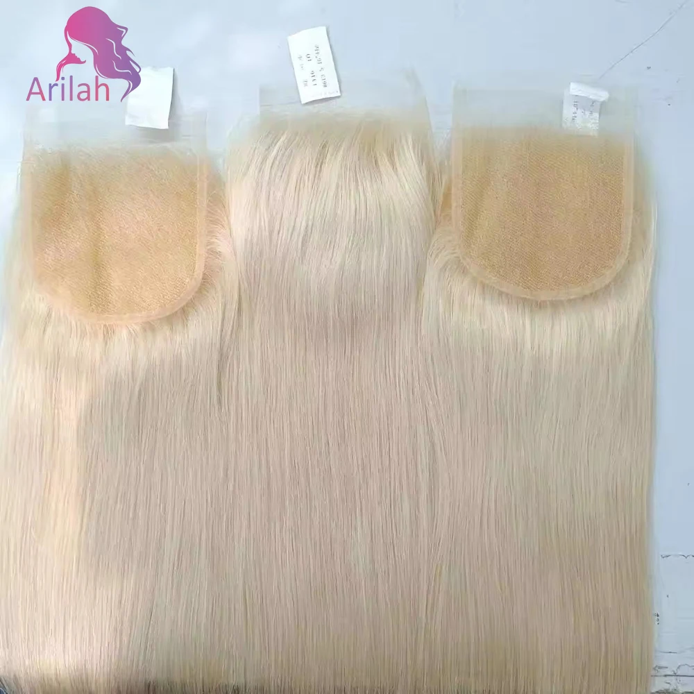 ストレート人毛閉鎖 613 ブロンド 5x5 透明レース閉鎖ブラジルバージンヘア 150% 密度フルエンド