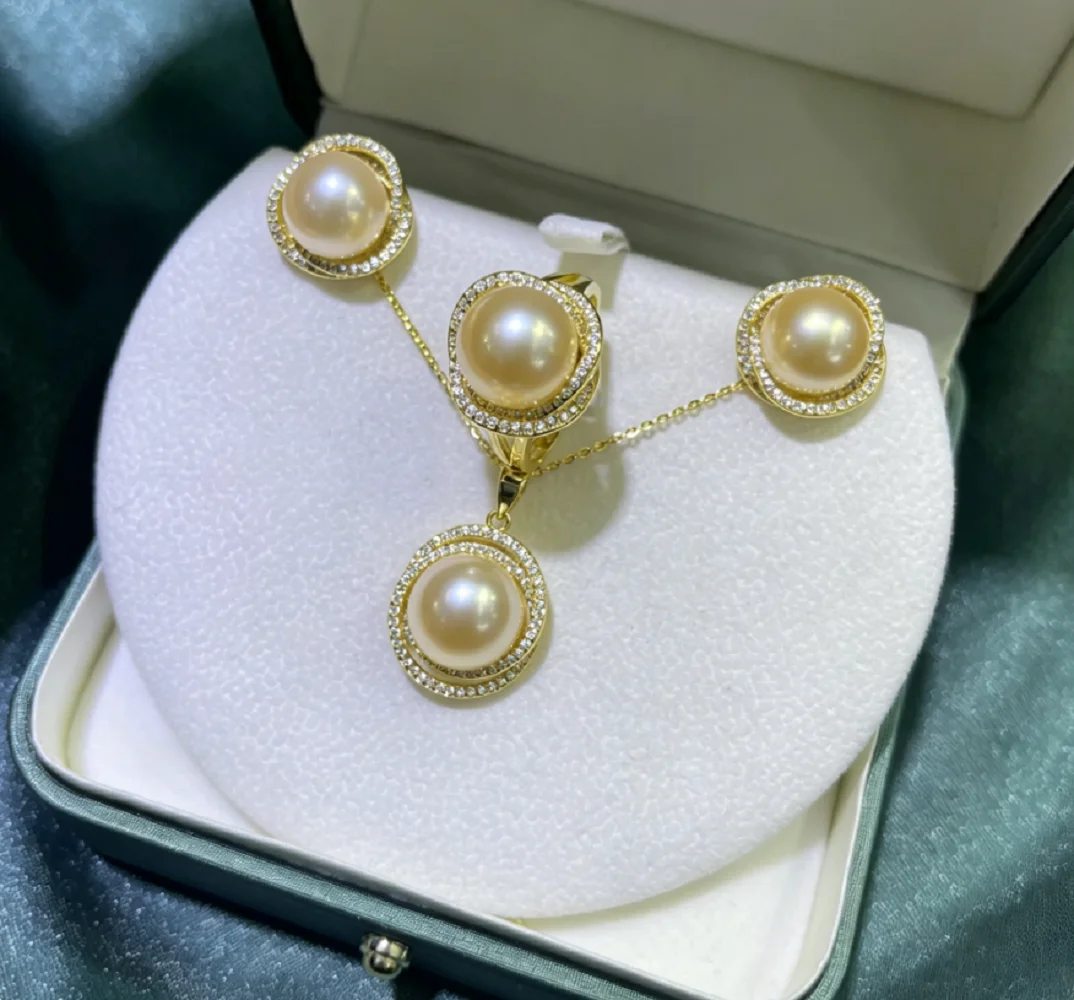 Natural pearl earring necklace 18 inch three piece set with adjustable split ring 925s/AAA11-12mm/available for individual sale