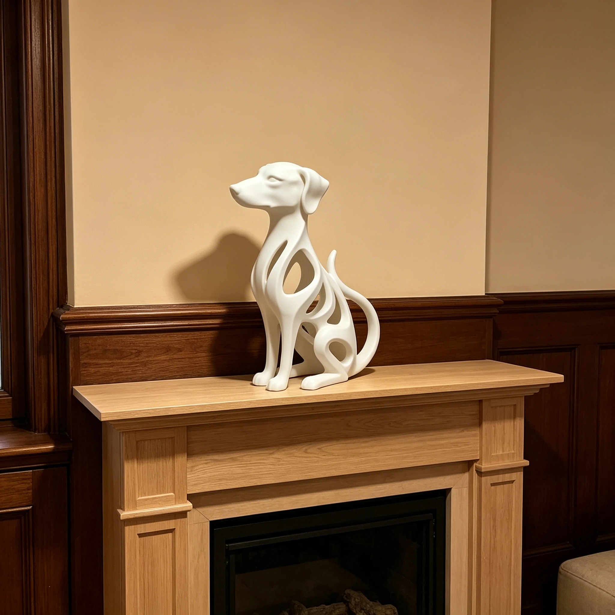 Statue de chien abstrait creux imprimée en 3D, style Voronoi minimaliste, figurine de chiot, petit ornement de collection pour la maison, le bureau ou la voiture