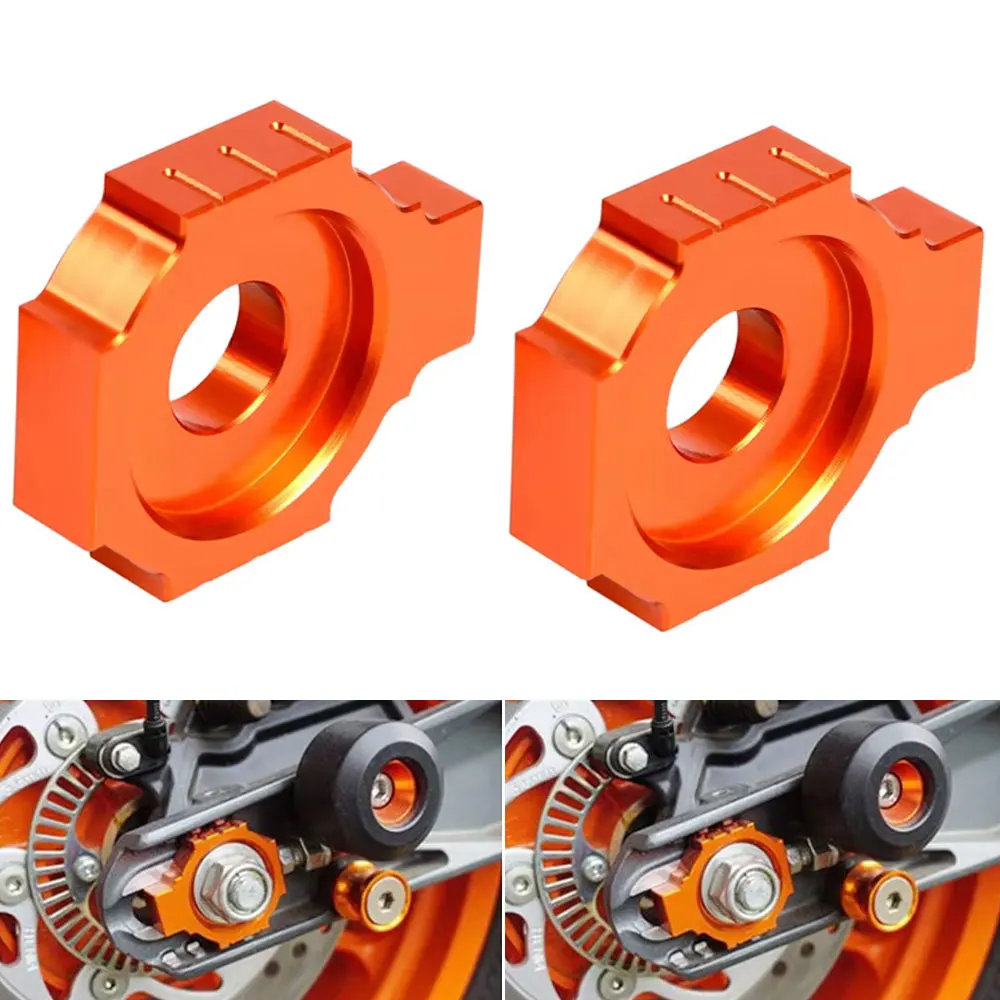 Motorcycle Orange Rear Axle Blocks Chain Adjuster For 125/200/390 Duke KTM RC 125/200/390