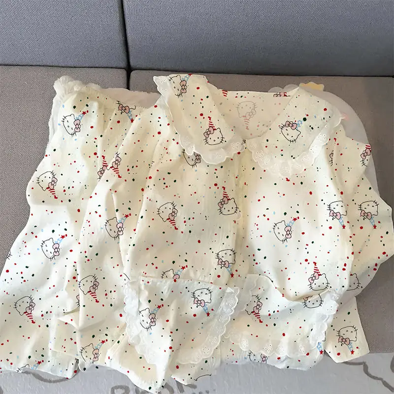 

Sanrios Kawaii пижамы Hello Kittys мультфильм брюки с длинными рукавами повседневные удобные модные милые простые свободные креативные принты