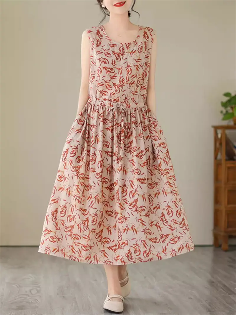 

Simple Fashionable Loose Casual Cotton And Linen Sleeveless Dress For Women's Commuting Versatile Irregular Summer Dress K1517