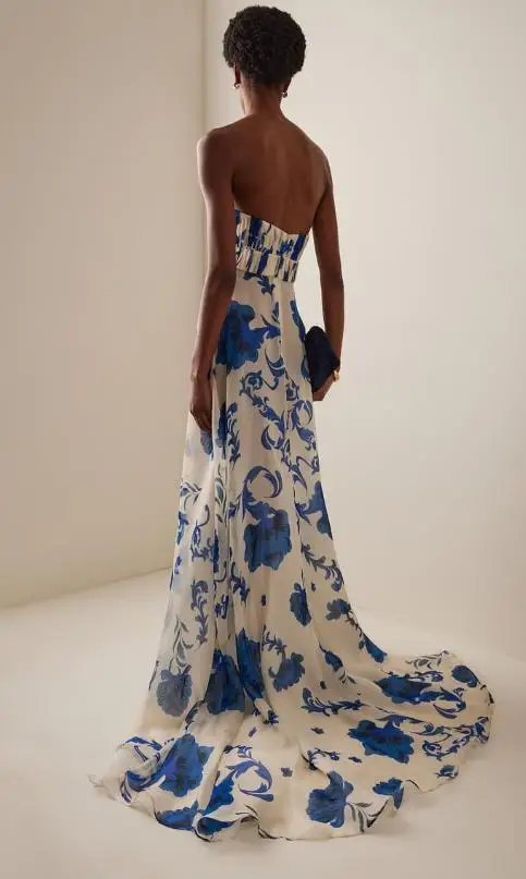 Abiti da donna 2025 Primavera/estate New Fashion Stampa floreale a fascia senza maniche Abiti lunghi casual a vita alta senza schienale sexy