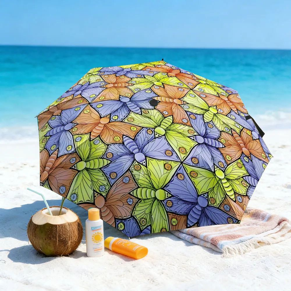 1PC Colorful Nature-Inspired Umbrella by a Serene Lake Print 8 Iron Ribs Folding Umbrella Auto-Open Fashion Sunshade