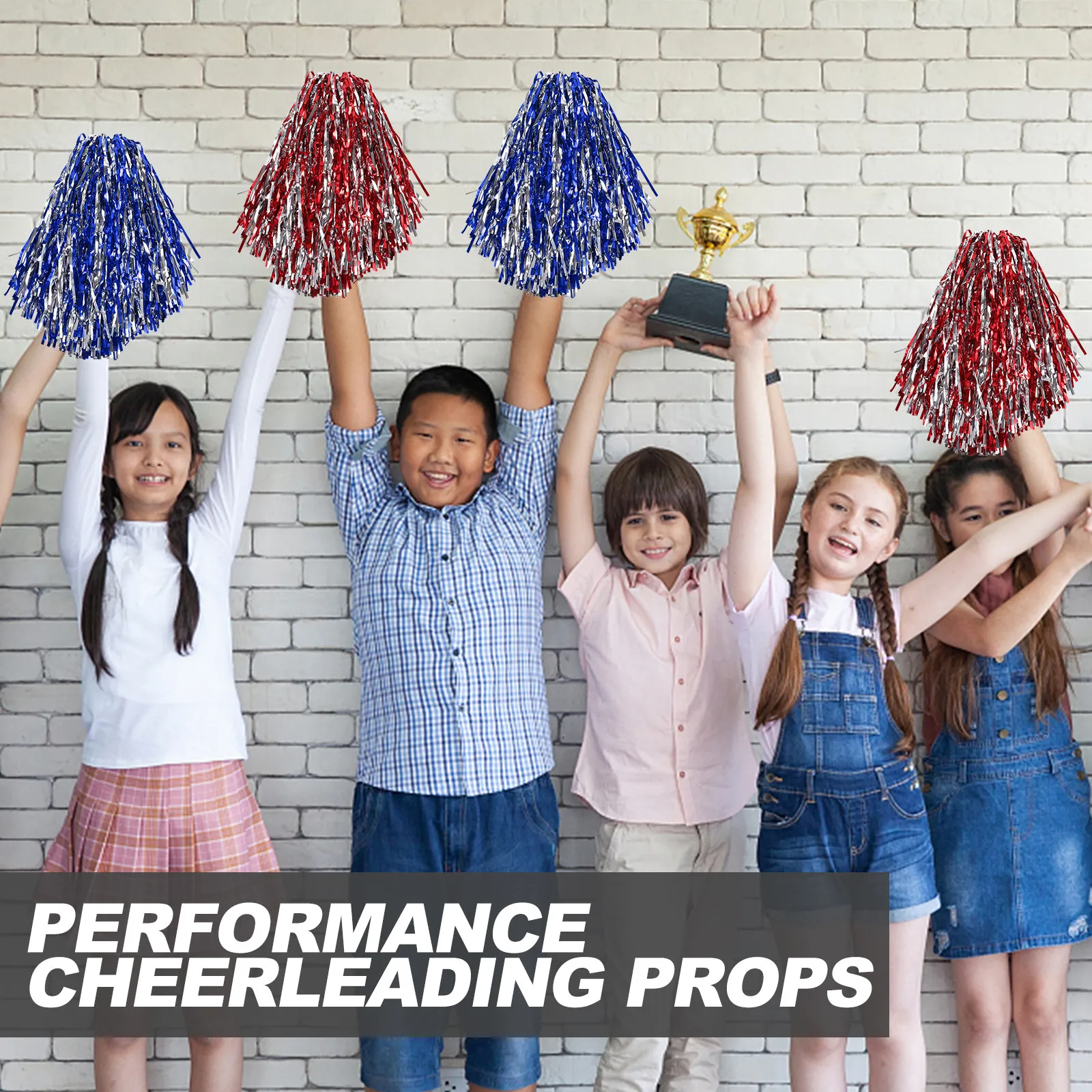 4Pcs Bright Shiny Pe Cheer Pom Poms for Cheering Squad Dance Performance Sports Meeting Holiday Celebration Reusable