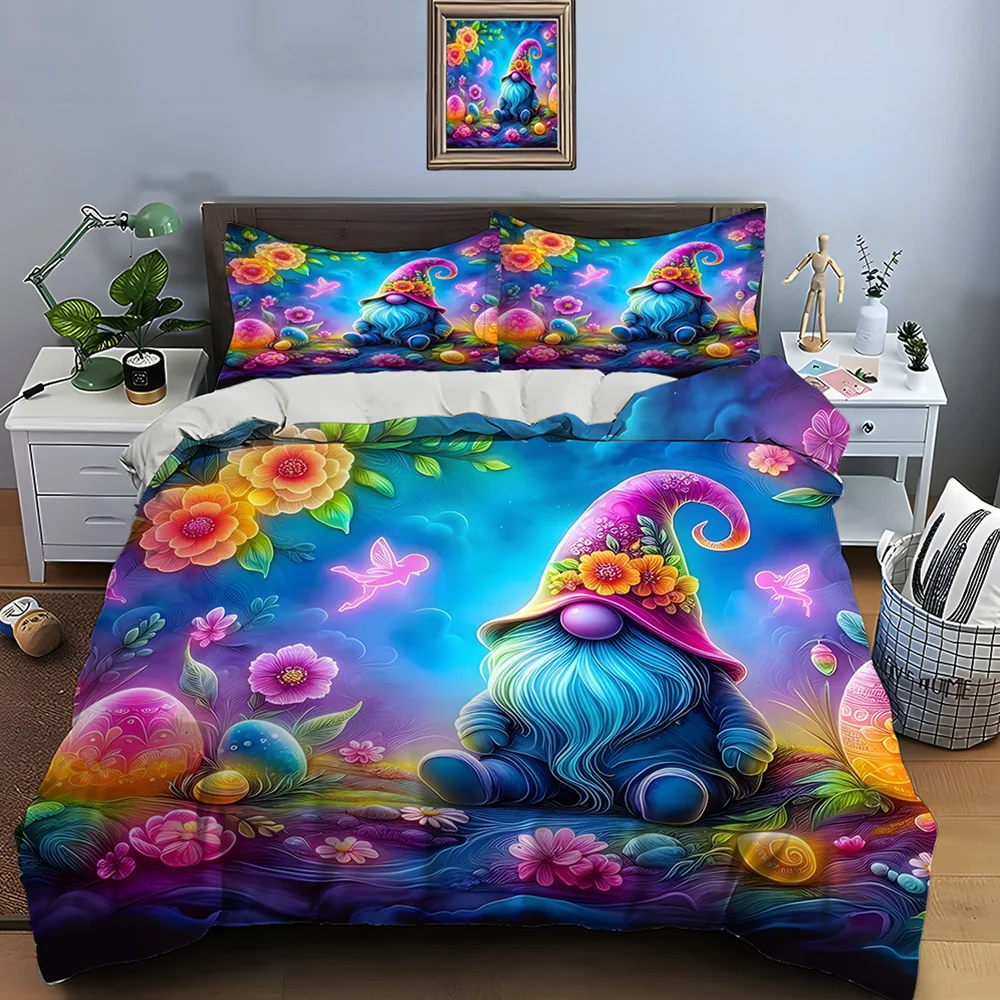 Christmas Gnome Print Bedding Set Duvet Cover 1 Duvet Cover 2 Pillowcases Adult and Children Bedding Set Luxury Holiday Gifts