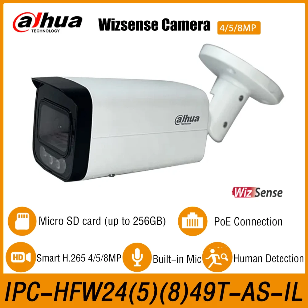 Dahua IPC-HFW2449T-AS-IL 4MP IPC-HFW2549T-AS-IL 5MP IPC-HFW2449T-AS-IL 4K 8MP Smart Dual Light Bullet WizSense Network IP Camera