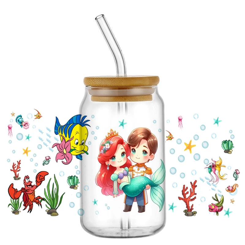 

Miniso Mermaid Pattern UV DTF Transfer Sticker Waterproof Transfers Decals for 16oz Glass Cup Wrap Stickers