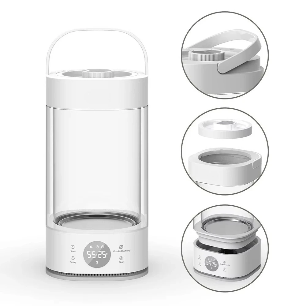 3L Large Capacity Steam Warm Air Humidifiers Glass Mist Aromatherapy Humidifier for Bedroom High-Temperature Sterilization