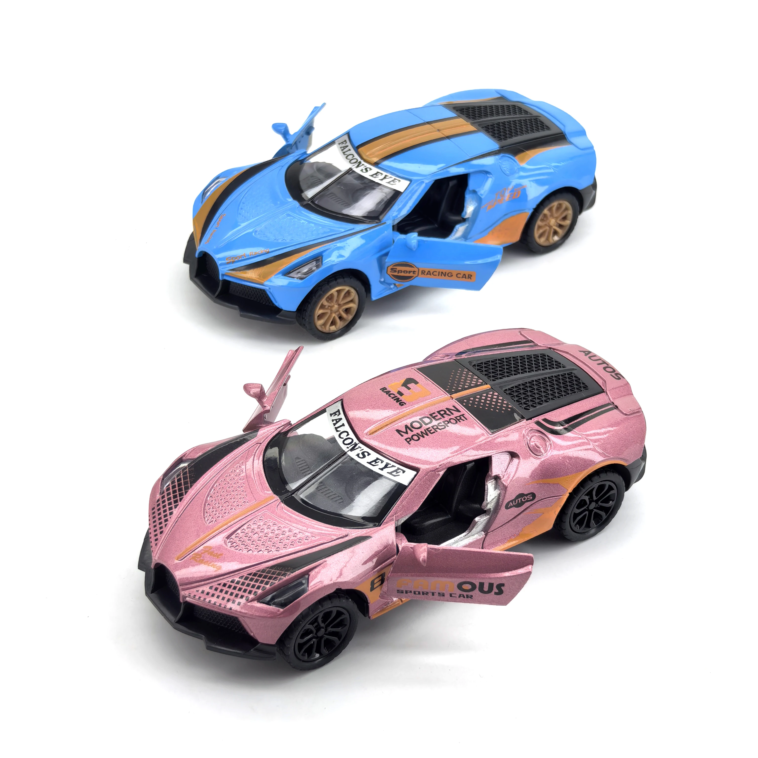Children’s alloy spring-powered car, toy car for boys, realistic racing car model, collectible item, gift.