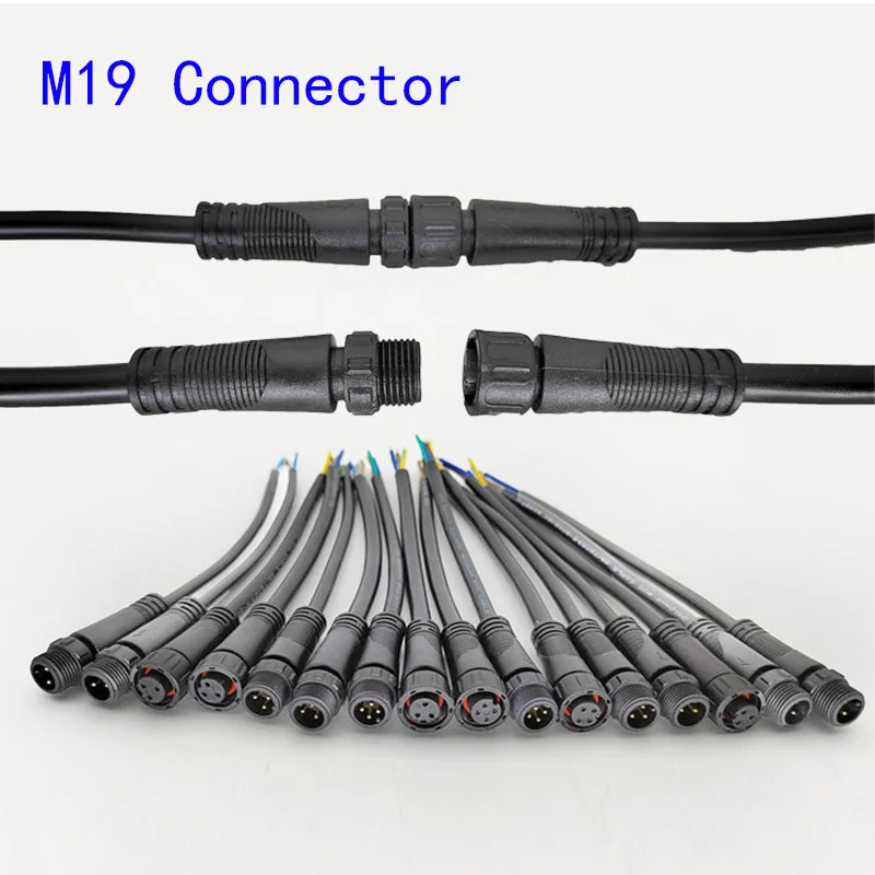 

M19 waterproof conne 2Pin 3Pin 4Pin 5Pin Male to Female Led Connector Waterproof IP68 Black Cable For LED Light Strips