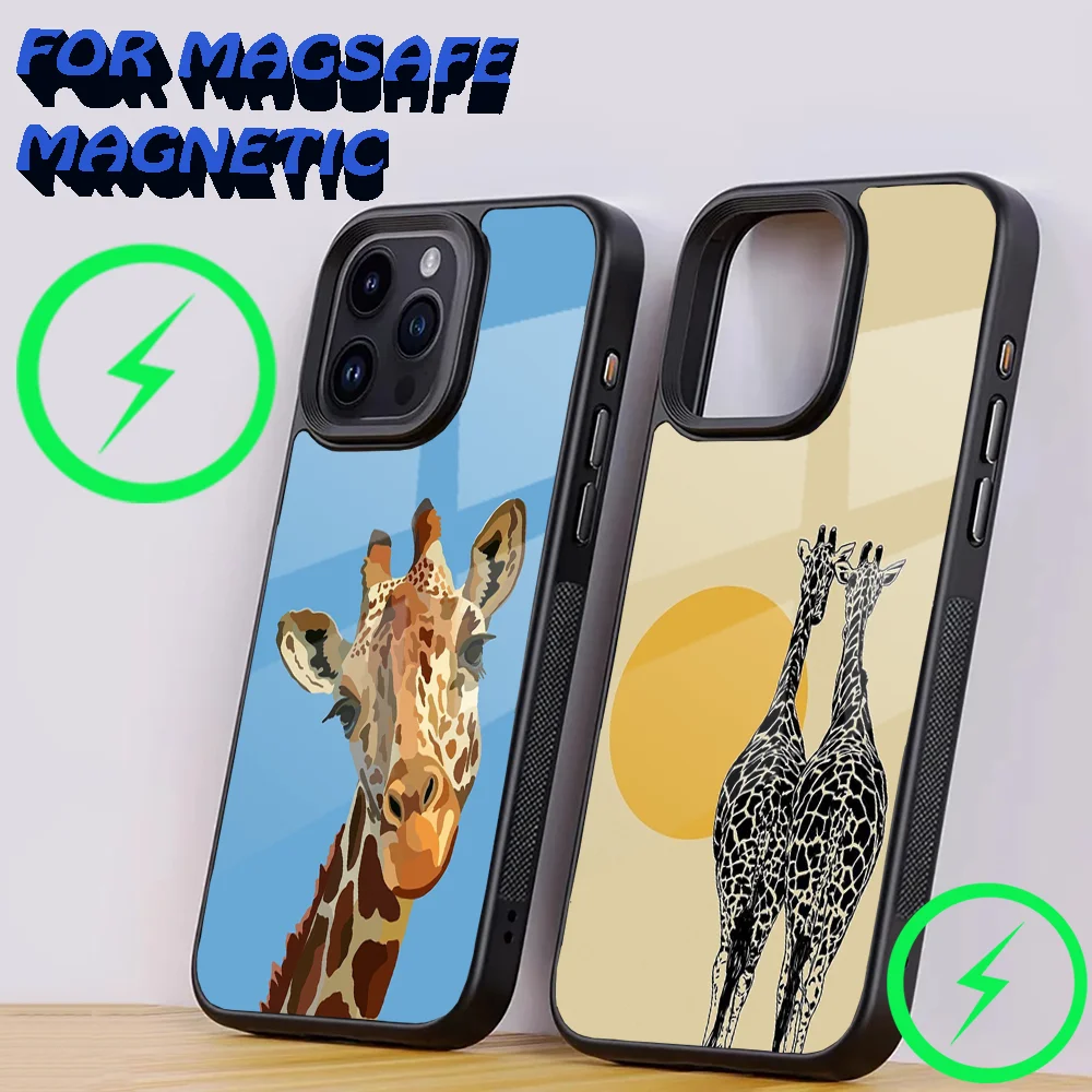 Giraffe illustration Phone Case For iPhone 16,15,14,13,12,11,Plus,Pro,Max Mini Magsafe Magnetic Wireless Charging