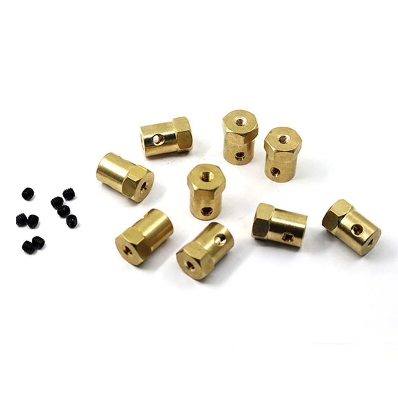 4Pcs 5mm Brass Hub Hex Adapter Hexagonal Shaft Coupling Coupler For Car Wheels Robot With Screw Motor Transmission Connector